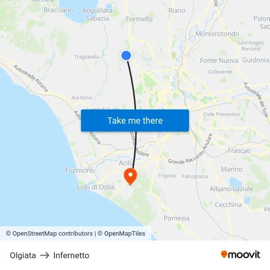 Olgiata to Infernetto map