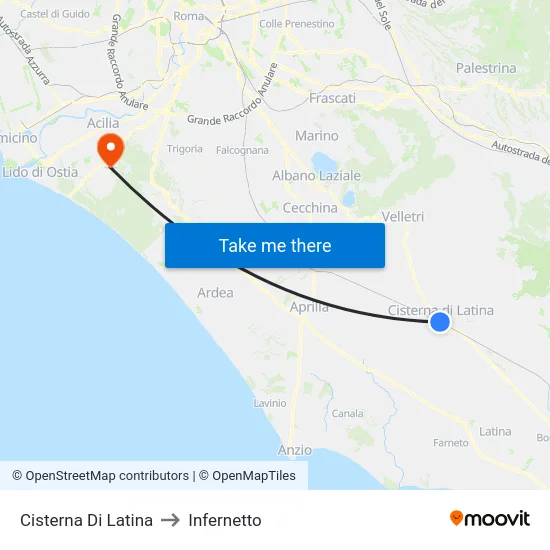 Cisterna Di Latina to Infernetto map