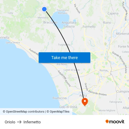 Oriolo to Infernetto map