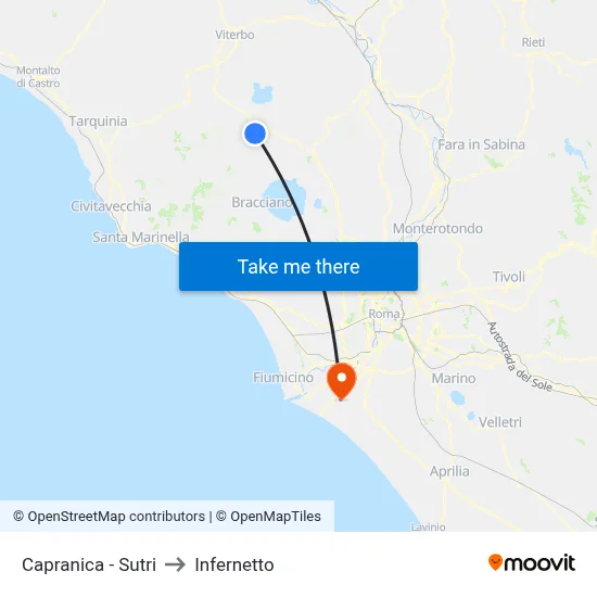 Capranica - Sutri to Infernetto map
