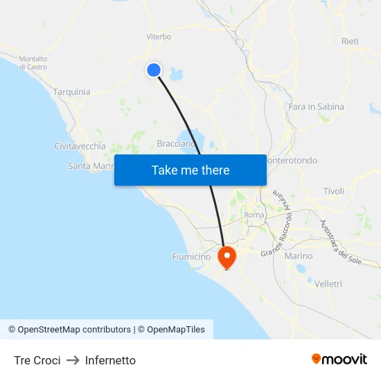 Tre Croci to Infernetto map
