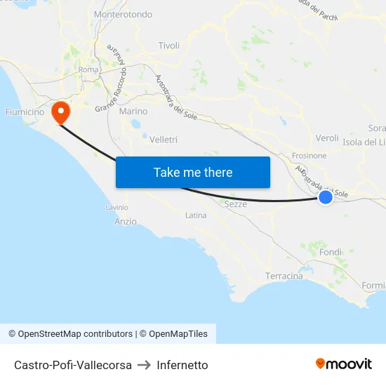 Castro-Pofi-Vallecorsa to Infernetto map