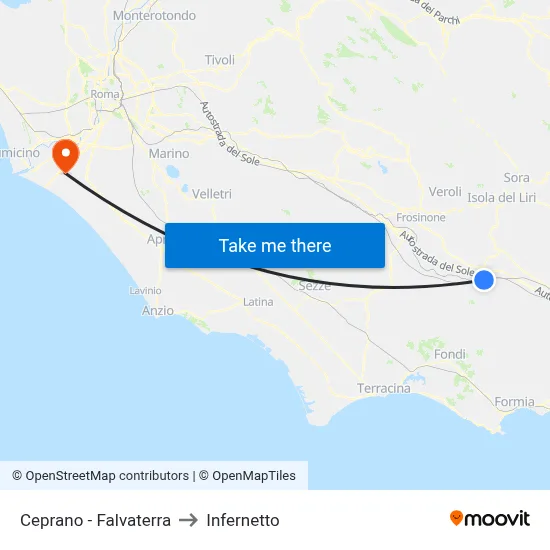 Ceprano - Falvaterra to Infernetto map