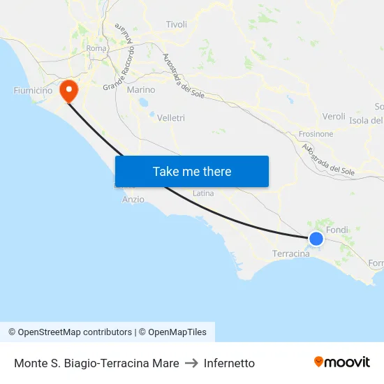 Monte S. Biagio-Terracina Mare to Infernetto map