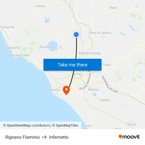 Rignano Flaminio to Infernetto map