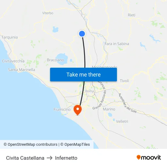 Civita Castellana to Infernetto map