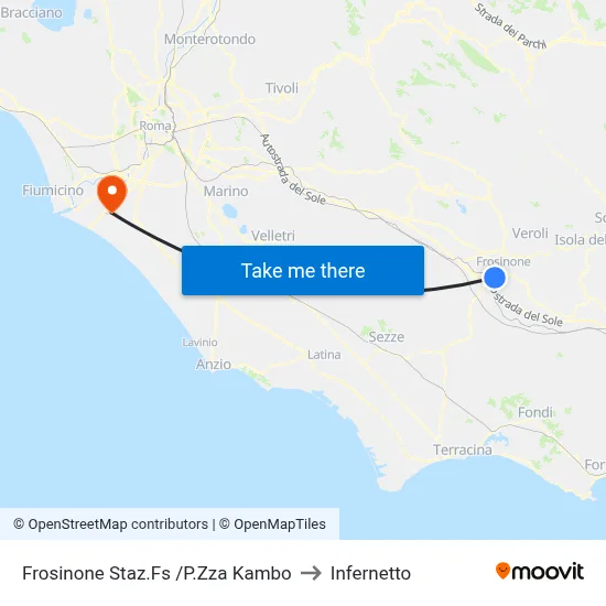 Frosinone Station/Kambo Square to Infernetto map