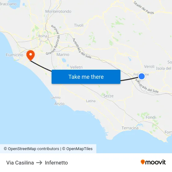 Via Casilina to Infernetto map