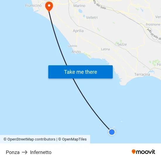 Ponza to Infernetto map