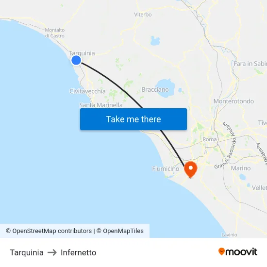 Tarquinia to Infernetto map