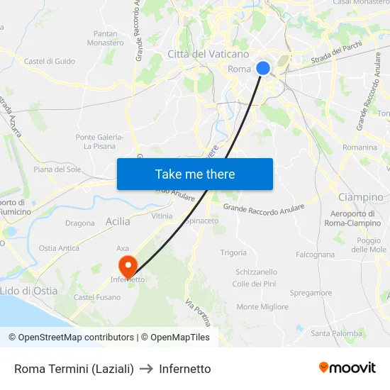 Roma Termini (Laziali) to Infernetto map
