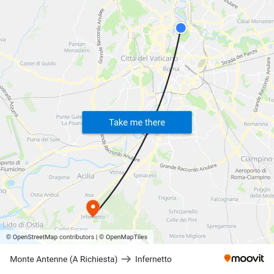 Monte Antenne (A Richiesta) to Infernetto map