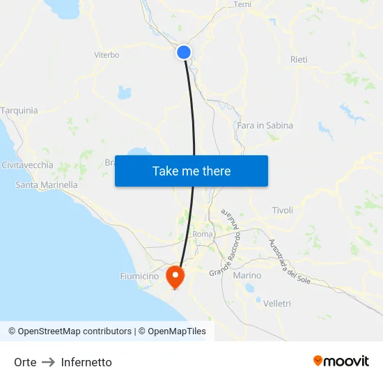 Orte to Infernetto map
