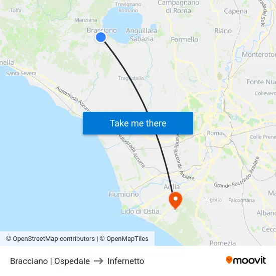 Bracciano | Ospedale to Infernetto map