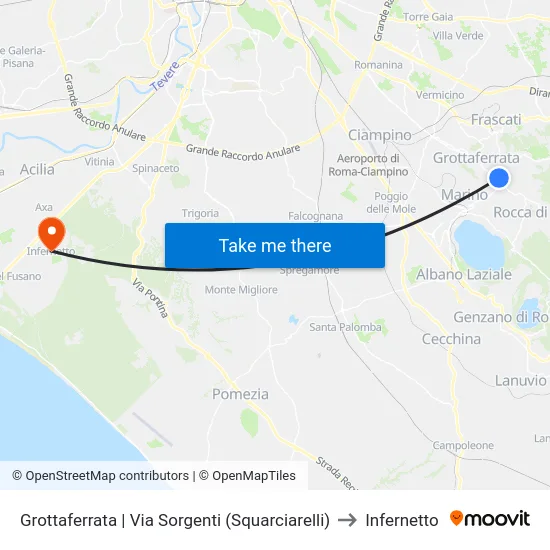 Grottaferrata | Via Sorgenti (Squarciarelli) to Infernetto map