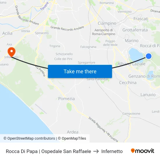 Rocca Di Papa | Ospedale San Raffaele to Infernetto map