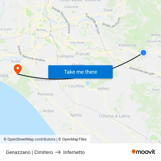 Genazzano | Cemetery to Infernetto map