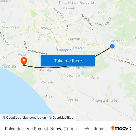 New Prenestina Street (Torresina) - Palestrina to Infernetto map