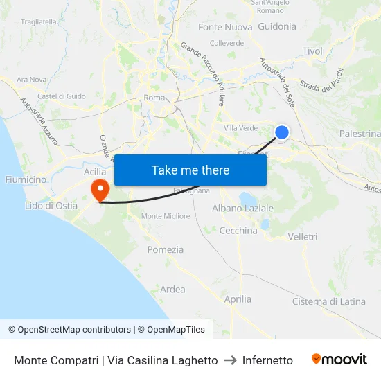 Monte Compatri | Casilina Laghetto Street to Infernetto map