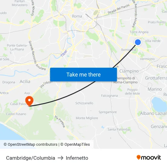 Cambridge/Columbia to Infernetto map