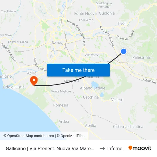 Gallicano | New Prenestina Road Maremmana Road to Infernetto map
