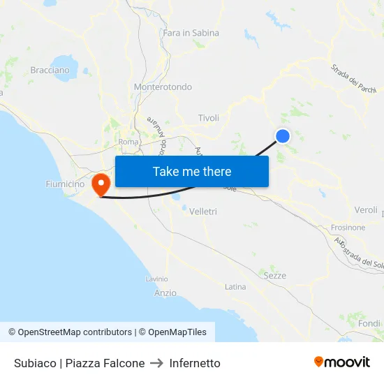 Subiaco | Piazza Falcone to Infernetto map