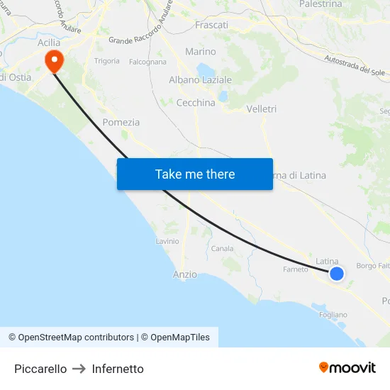 Piccarello to Infernetto map