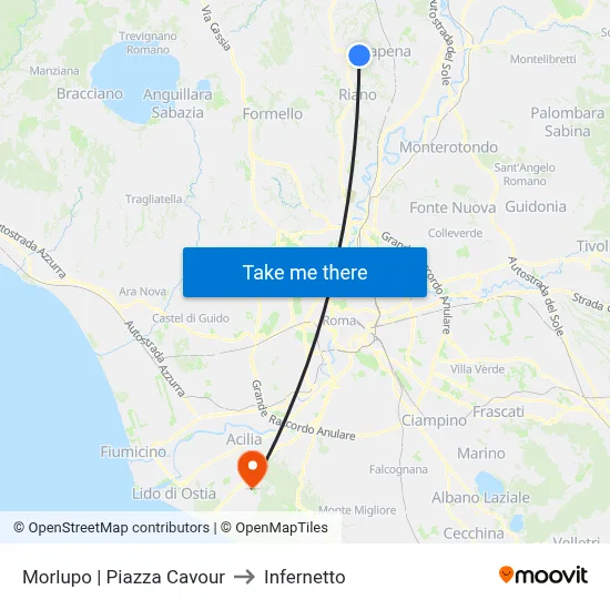 Morlupo | Piazza Cavour to Infernetto map
