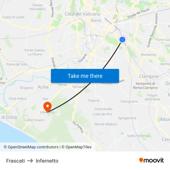 Frascati to Infernetto map