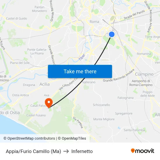 Appia/Furio Camillo (Metro A) to Infernetto map