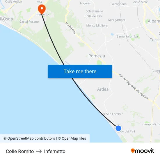 Colle Romito to Infernetto map