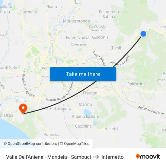 Valle Dell'Aniene - Mandela - Sambuci to Infernetto map
