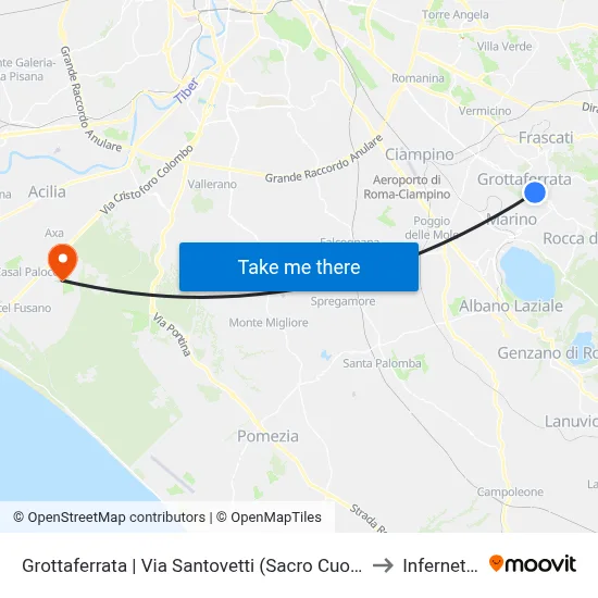 Grottaferrata | Santovetti Street (Sacred Heart) to Infernetto map