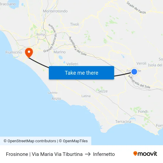 Frosinone | Via Maria Via Tiburtina to Infernetto map