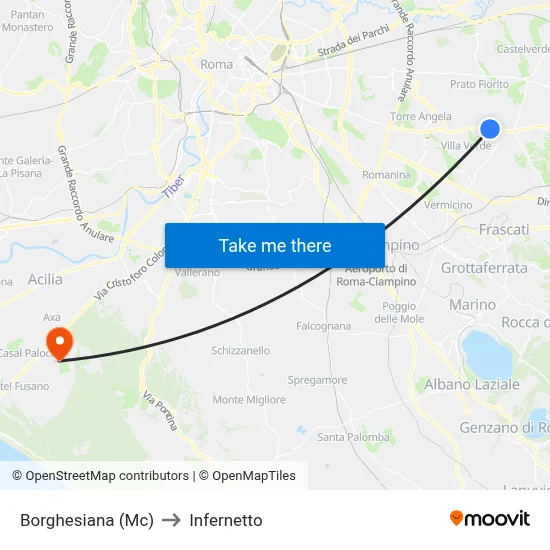 Borghesiana (Mc) to Infernetto map