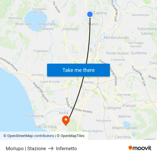 Morlupo Station to Infernetto map