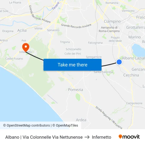 Albano | Via Colonnelle Via Nettunense to Infernetto map