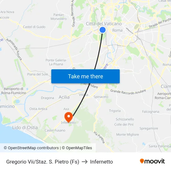 Gregorio Vii/Staz. S. Pietro (Fs) to Infernetto map