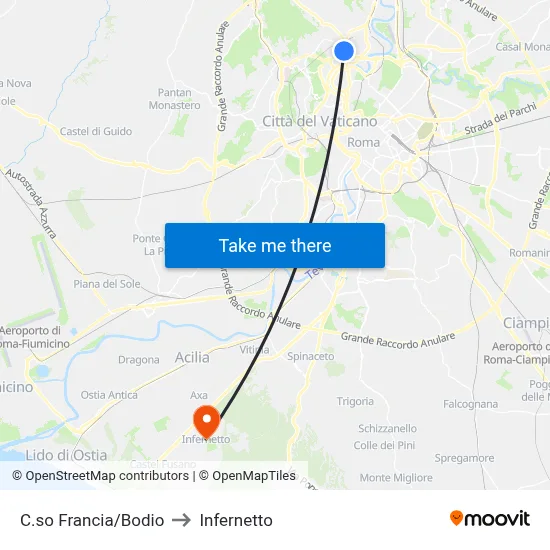 Corso Francia/Bodio to Infernetto map