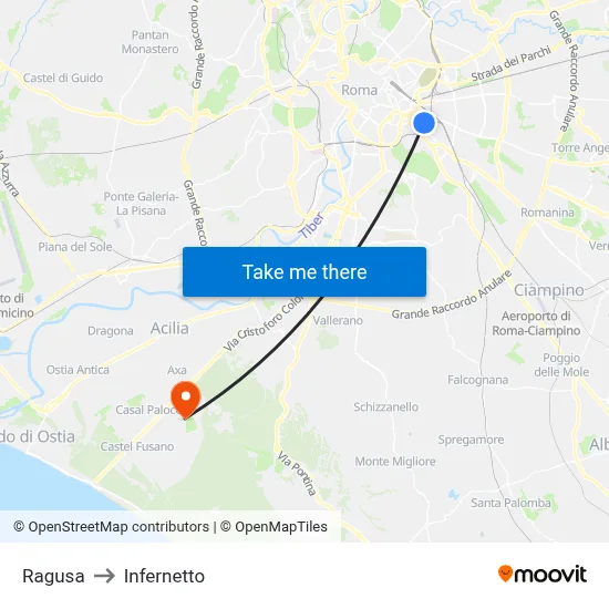 Ragusa to Infernetto map