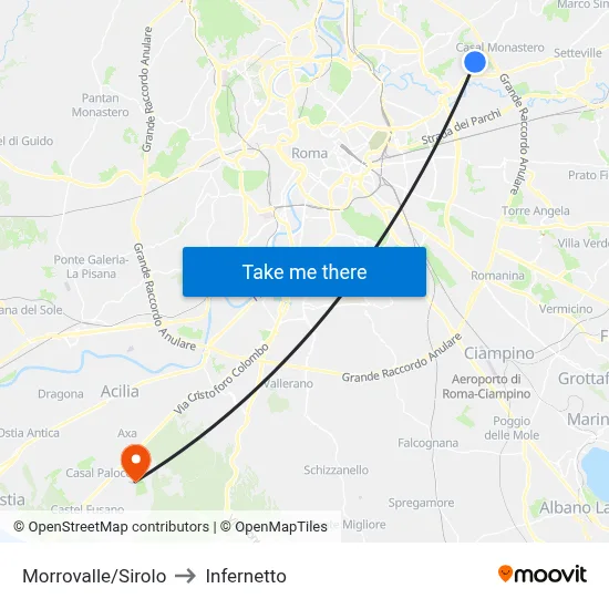Morrovalle/Sirolo to Infernetto map