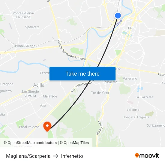 Magliana/Scarperia to Infernetto map