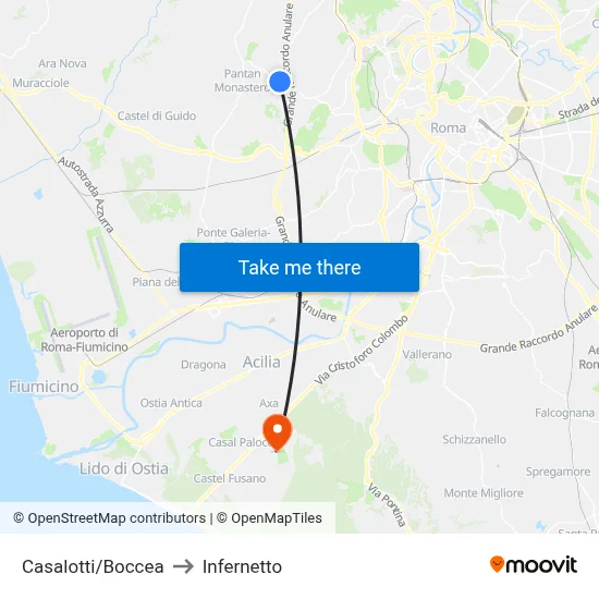 Casalotti/Boccea to Infernetto map