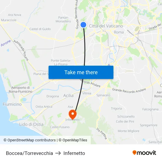 Boccea/Torrevecchia to Infernetto map