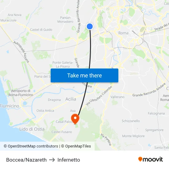 Boccea/Nazareth to Infernetto map