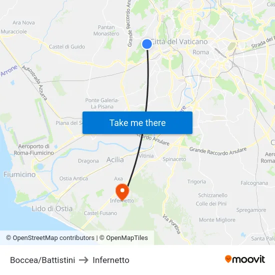 Boccea/Battistini to Infernetto map