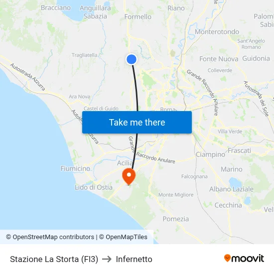 La Storta Station (FL3) to Infernetto map