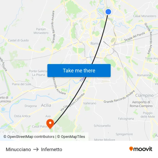 Minucciano to Infernetto map