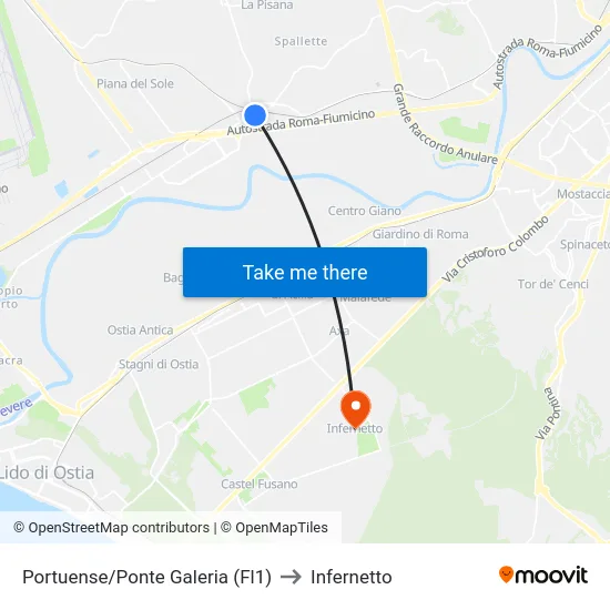 Portuense/Ponte Galeria (Fl1) to Infernetto map