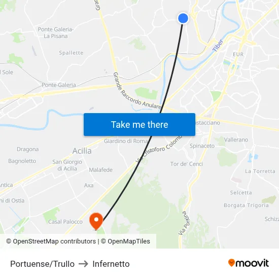 Portuense/Trullo to Infernetto map